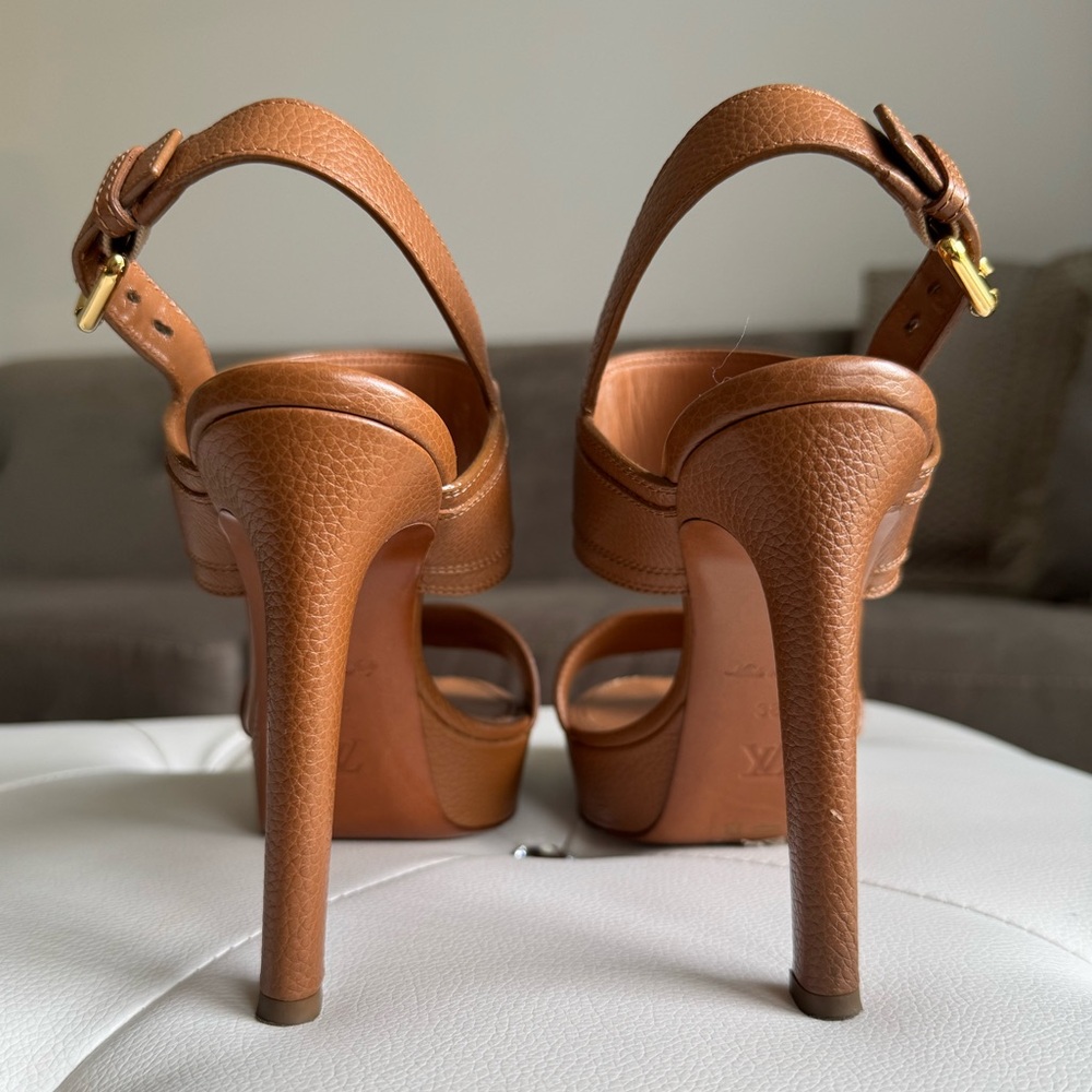 Louis Vuitton Horizon Leather Platform Sandal Heels Brown Cognac Size 38 Size 8 - Picture 9 of 17